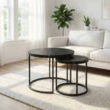 Lot de 2 Tables Basses Gigognes Rondes - Effet Marbre Noir
