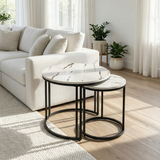 Lot de 2 Tables Basses Gigognes Rondes - Effet Marbre Blanc