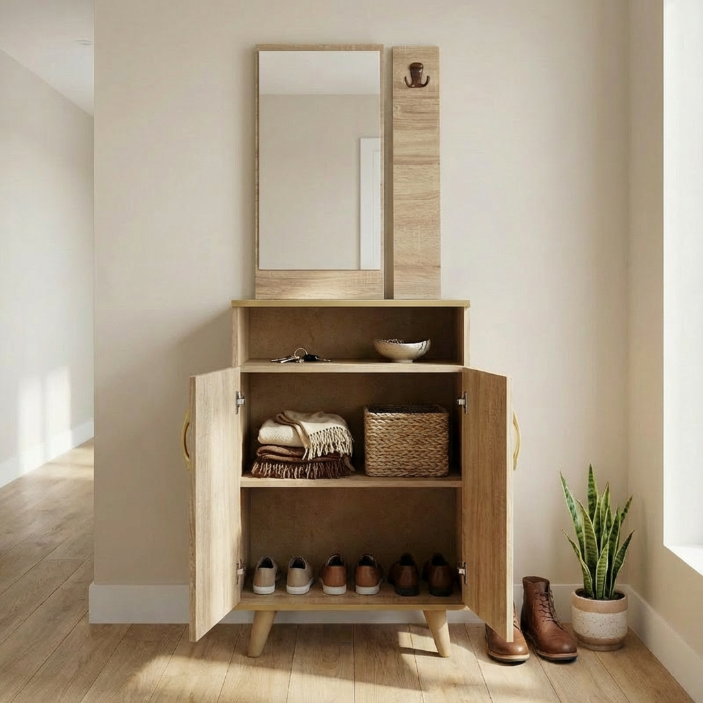 Meuble d'Entrée deux portes avec niche , Miroir et  Porte-Manteau p1