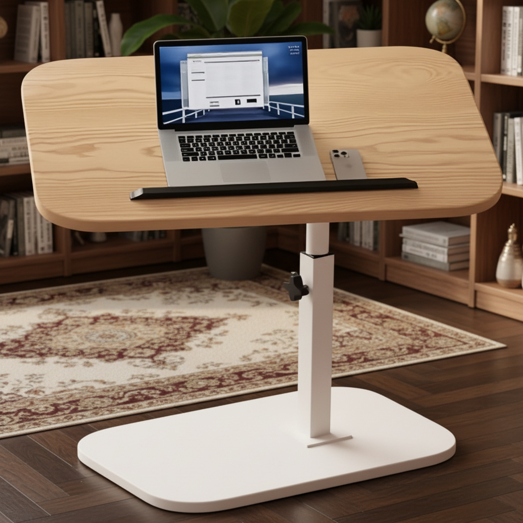 Table d'Appoint Réglable - Style Scandinave Bois et Blanc