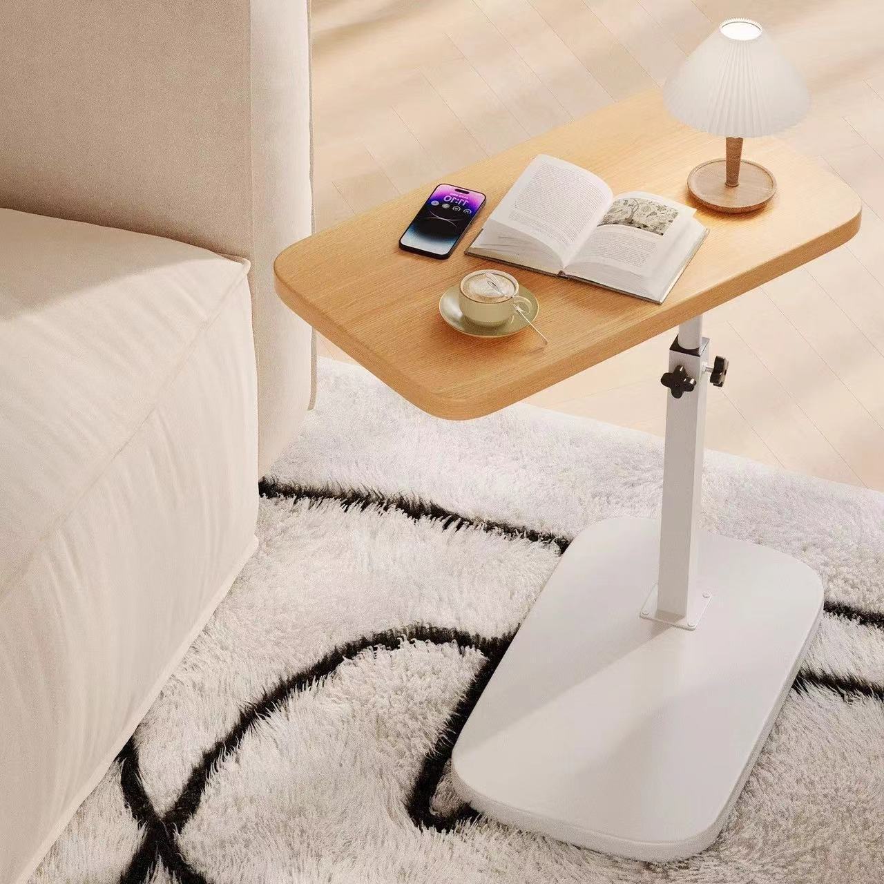 Table d'Appoint Réglable - Style Scandinave Bois et Blanc