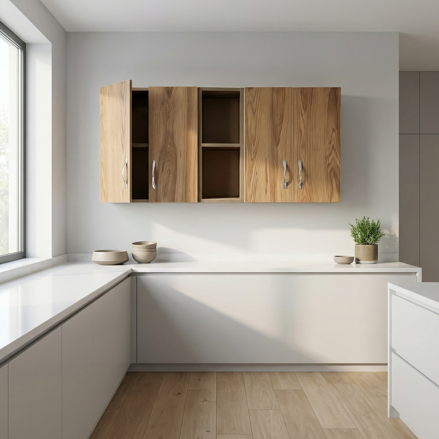 Pack Éléments de Cuisine Hauts  avec niche carré: MDF startifié  Marron
