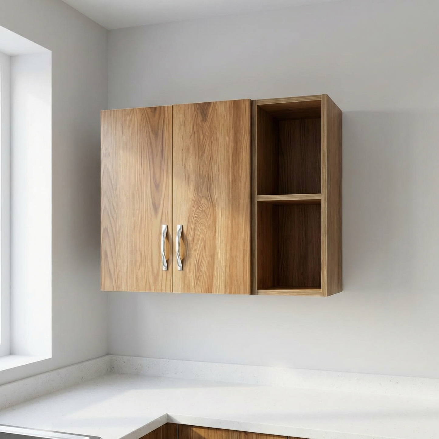 Pack Éléments de Cuisine Hauts avec niche carré: MDF stratifié Marron