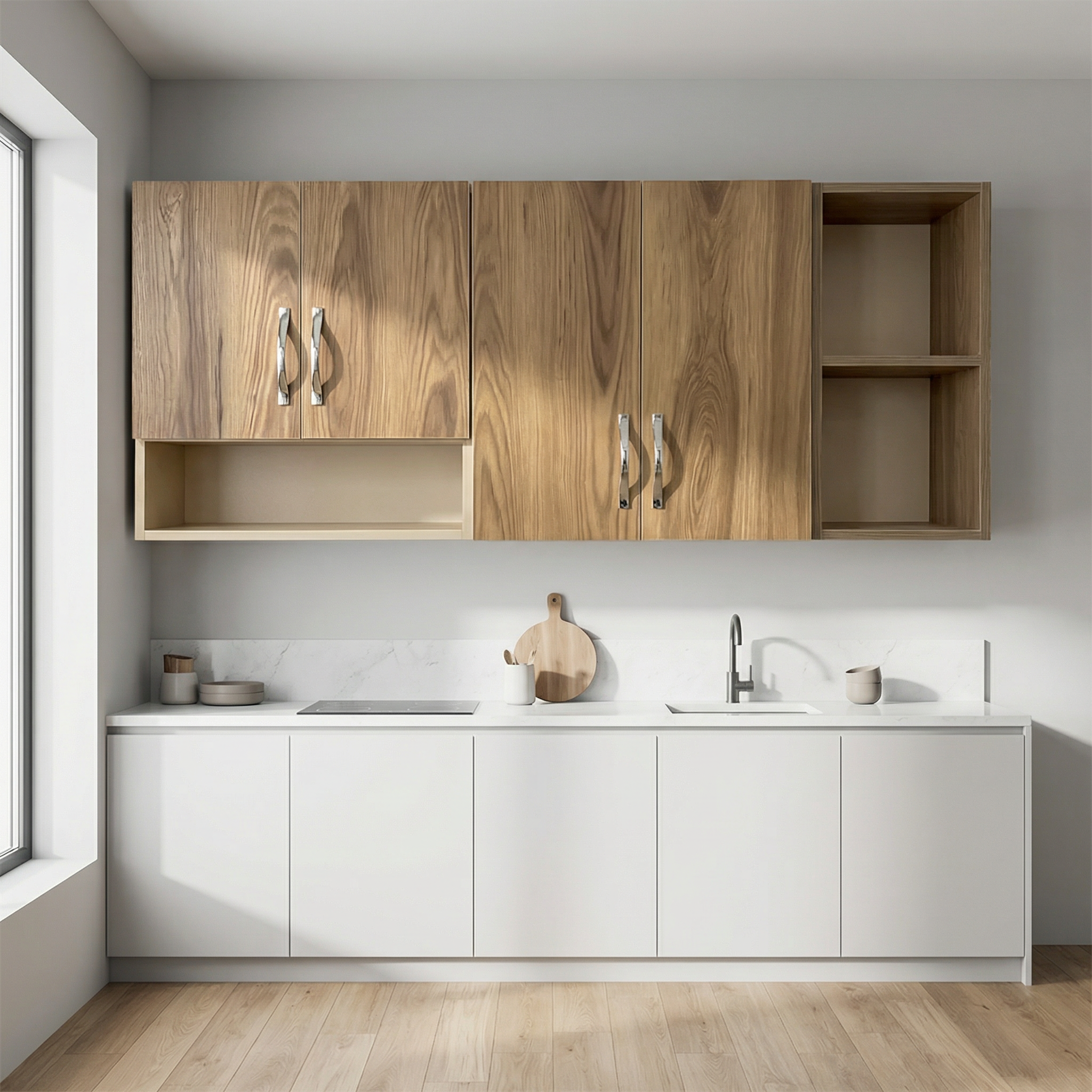 Pack Éléments de Cuisine Hauts  avec niche ouvert et niche carré : MDF stratifié Marron
