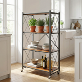 Étagère de Rangement 4 Niveaux sur Roulettes - Style Industriel