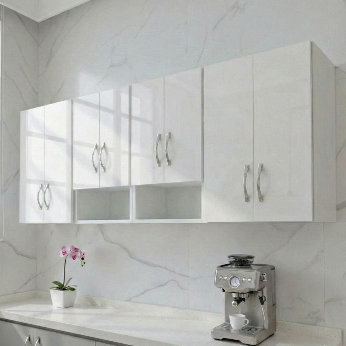 Pack Éléments de Cuisine Hauts avec niches: HIGH GLOSS blanc