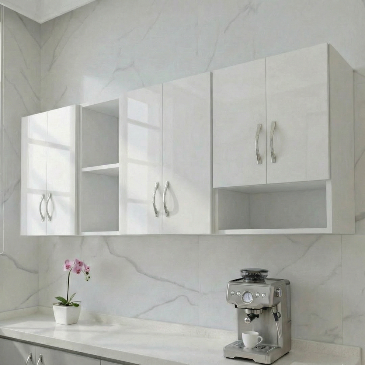 Pack Éléments de Cuisine Hauts avec niche ouvert  et niche carré  : HIGH GLOSS