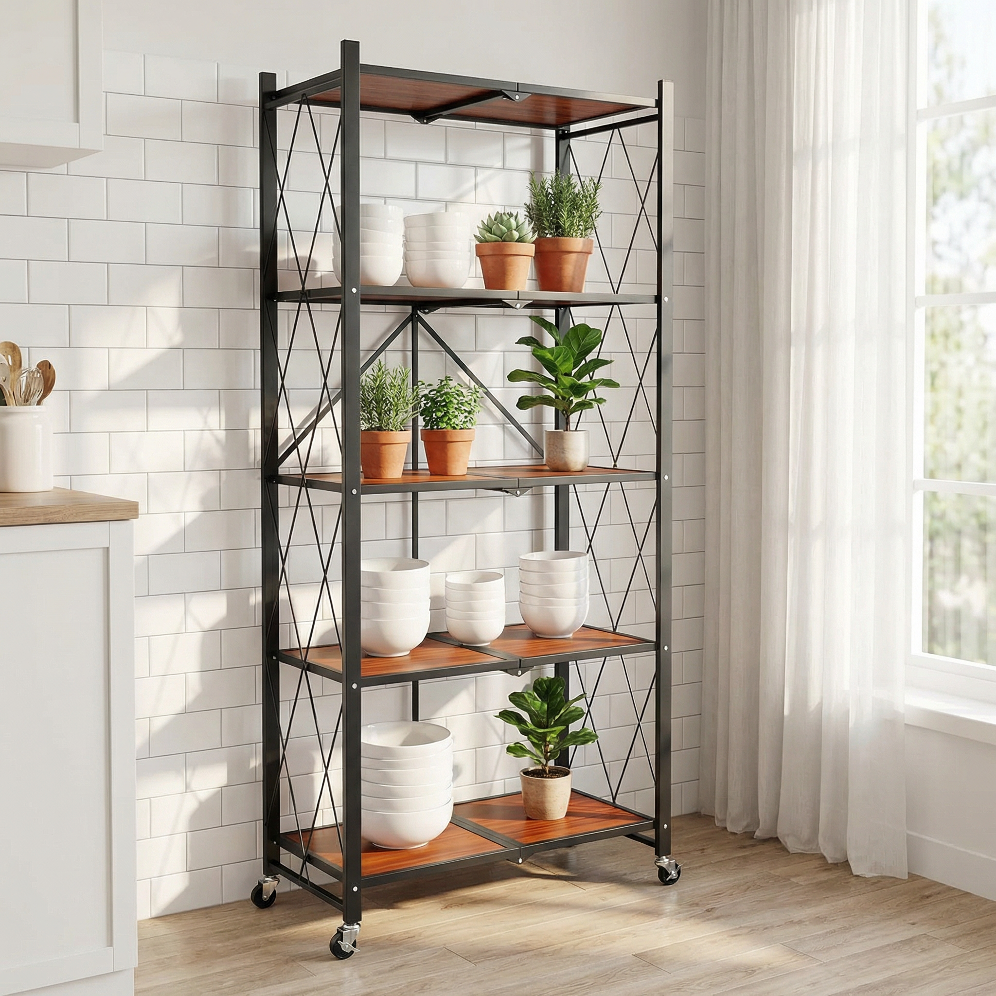 Étagère de Rangement 5 Niveaux sur Roulettes - Style Industriel