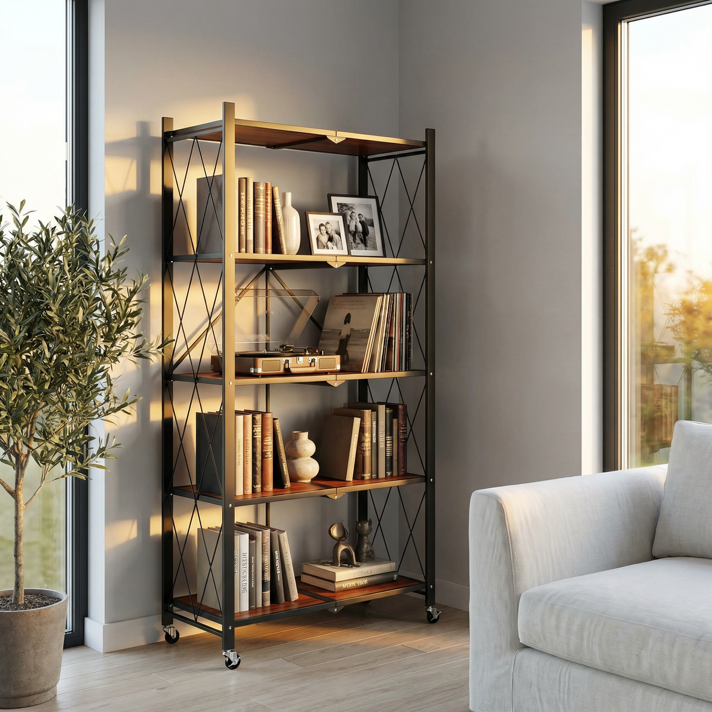 Étagère de Rangement 5 Niveaux sur Roulettes - Style Industriel