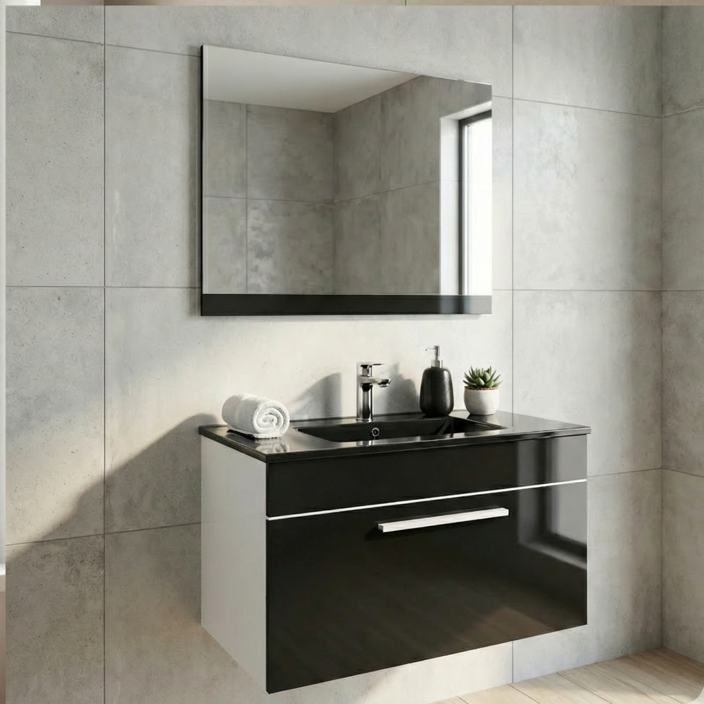 Ensemble de Salle de Bain Suspendu Element, Vasque & Miroir 80cm