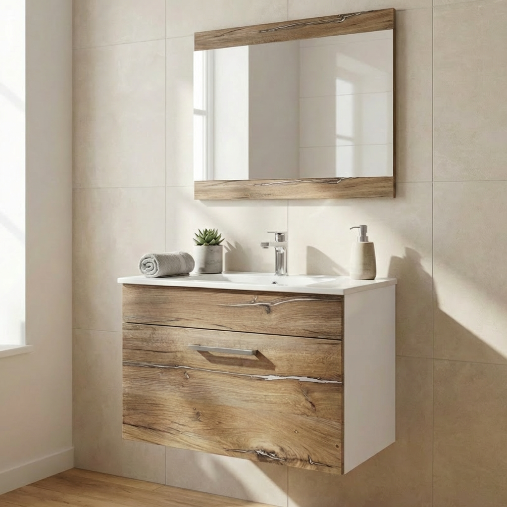 Ensemble de Salle de Bain Suspendu Element, Vasque & Miroir 80cm