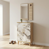 Ensemble Meuble d'Entrée Complet avec Miroir et Porte-Manteau marbré 3p