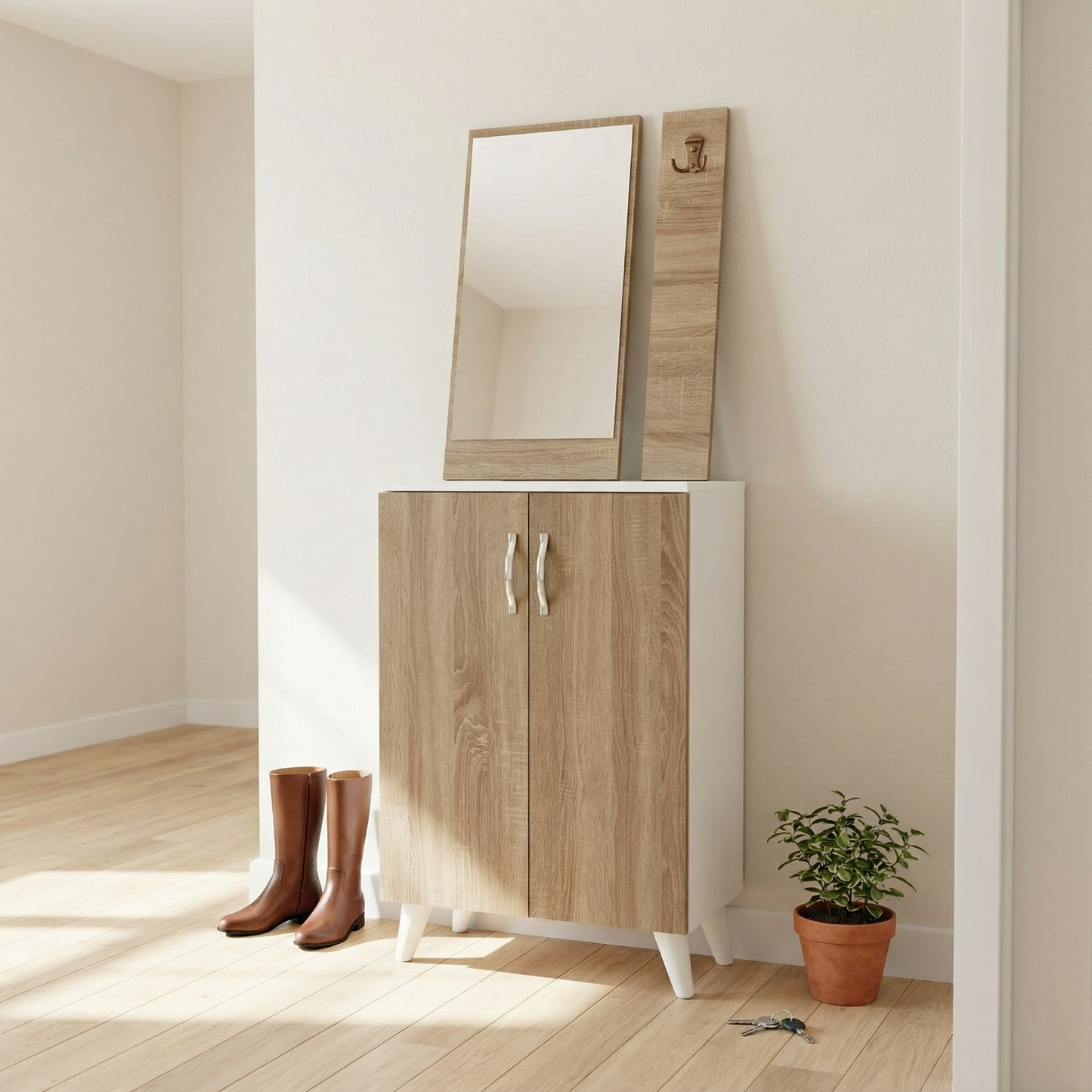 Ensemble Hall d'Entrée Moderne avec Miroir et Rangement P5