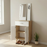 Ensemble Meuble d'Entrée Complet avec Miroir et Porte-Manteau marron 3p blanc