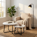 Lot de 2 Tables Basses Gigognes avec Rebords - Effet Marbre Blanc