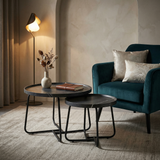Lot de 2 Tables Basses Gigognes avec Rebords - Effet Marbre Noir