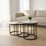 Lot de 3 Tables d'Appoint Gigognes -  Effet Marbre Blanc