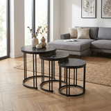 Lot de 3 Tables d'Appoint Gigognes - Effet Marbre Noir