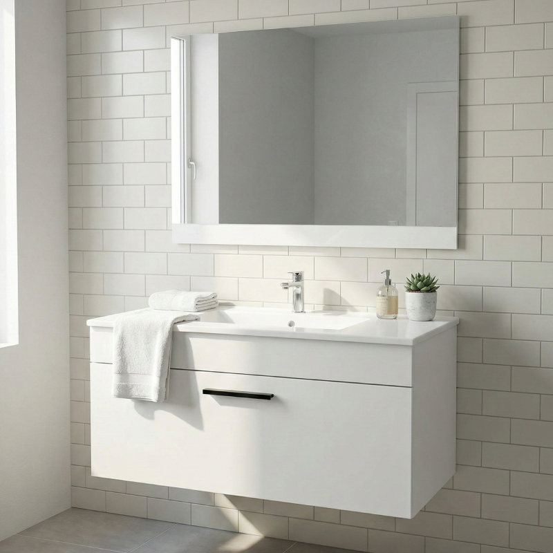 Ensemble de Salle de Bain Suspendu Element, Vasque & Miroir 80cm