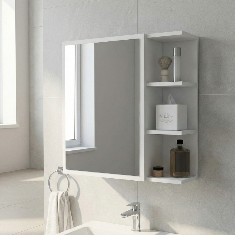 Armoire salle de bain  Suspendue avec Miroir et Rangements Latéraux