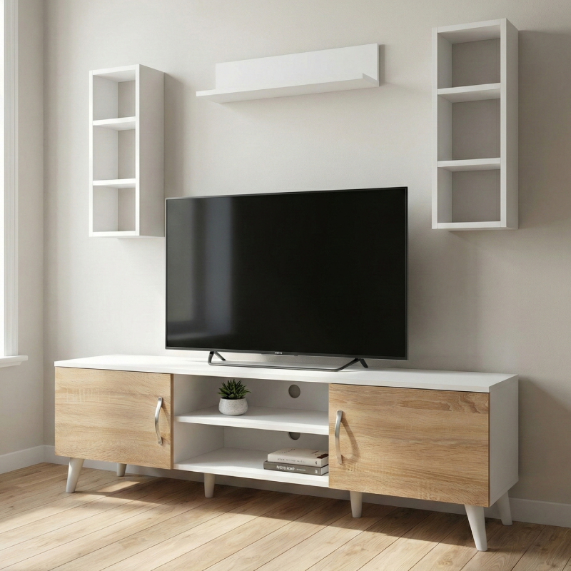 Meuble TV Moderne avec Rangements Mixtes et niches de 3 Pièces L3