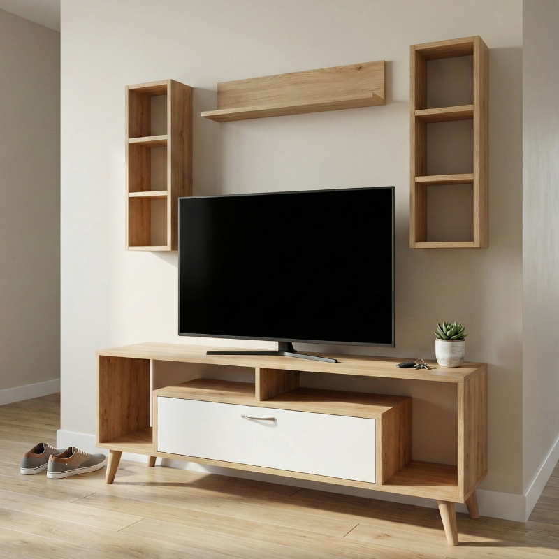 Meuble TV Moderne avec Rangements Mixtes et niches de 3 Pièces L2
