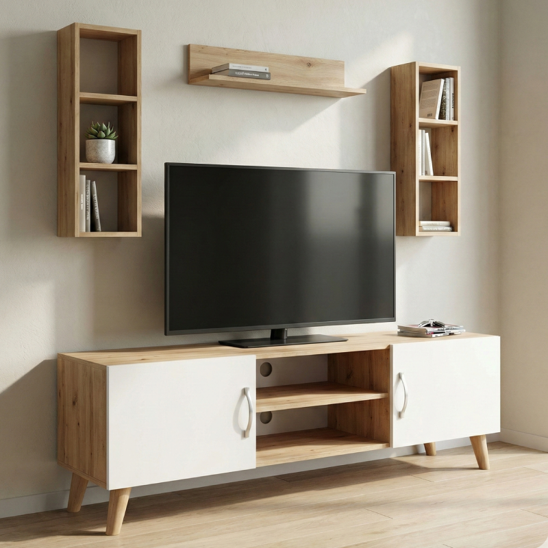 Meuble TV Moderne avec Rangements Mixtes et niches de 3 Pièces L7