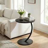 Table d'Appoint Bout de Canapé en C - Effet Marbre Noir