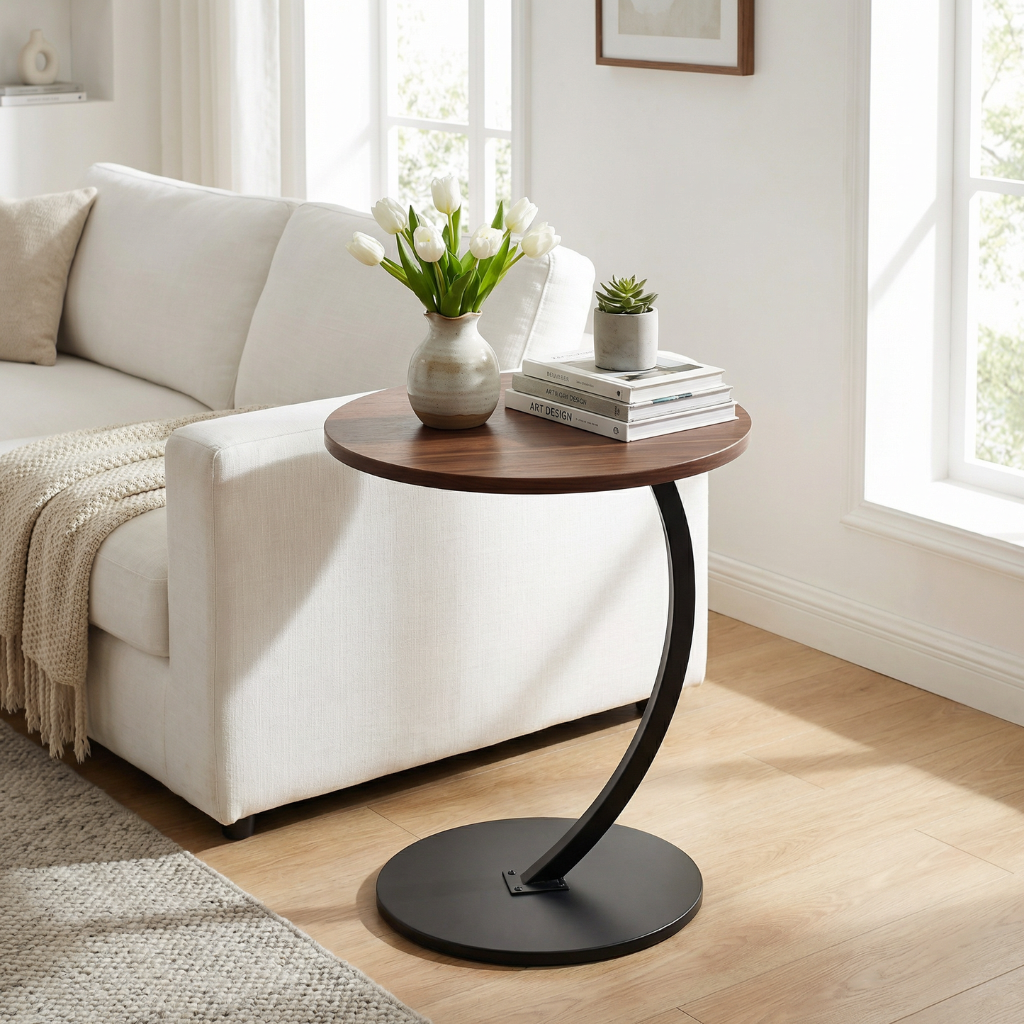Table d'Appoint Bout de Canapé en C - Marron