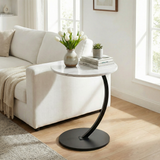 Table d'Appoint Bout de Canapé en C - Effet Marbre Blanc