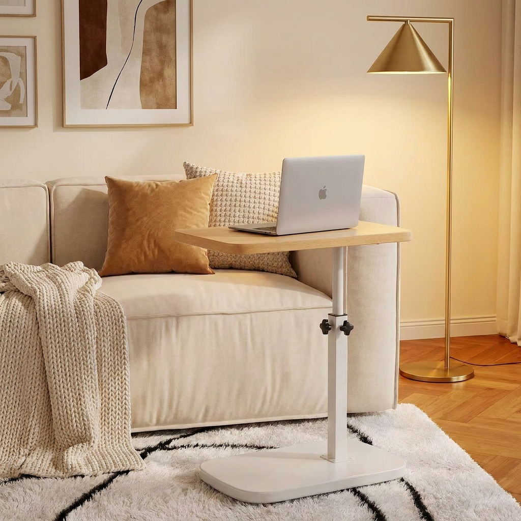 Table d'Appoint Réglable - Style Scandinave Bois et Blanc