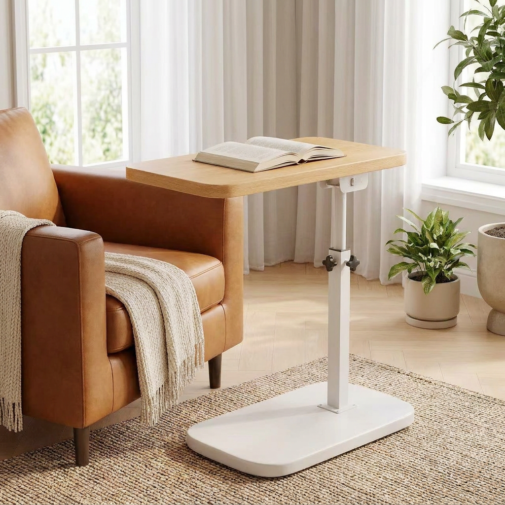 Table d'Appoint Réglable - Style Scandinave Bois et Blanc