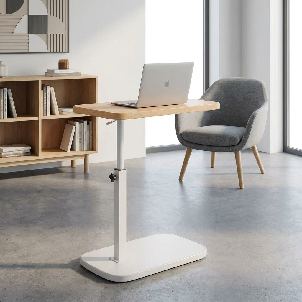 Table d'Appoint Réglable - Style Scandinave Bois et Blanc