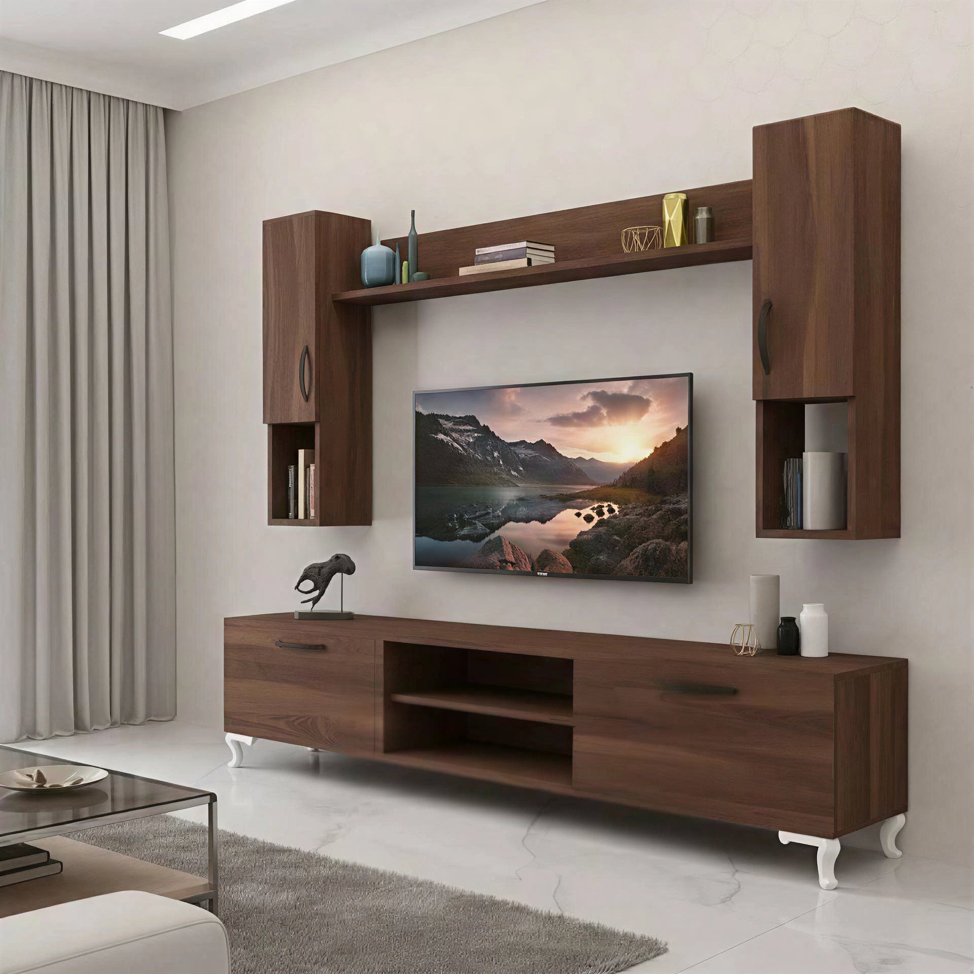 Meuble TV Moderne avec Rangements Mixtes et niches grand modéle L5