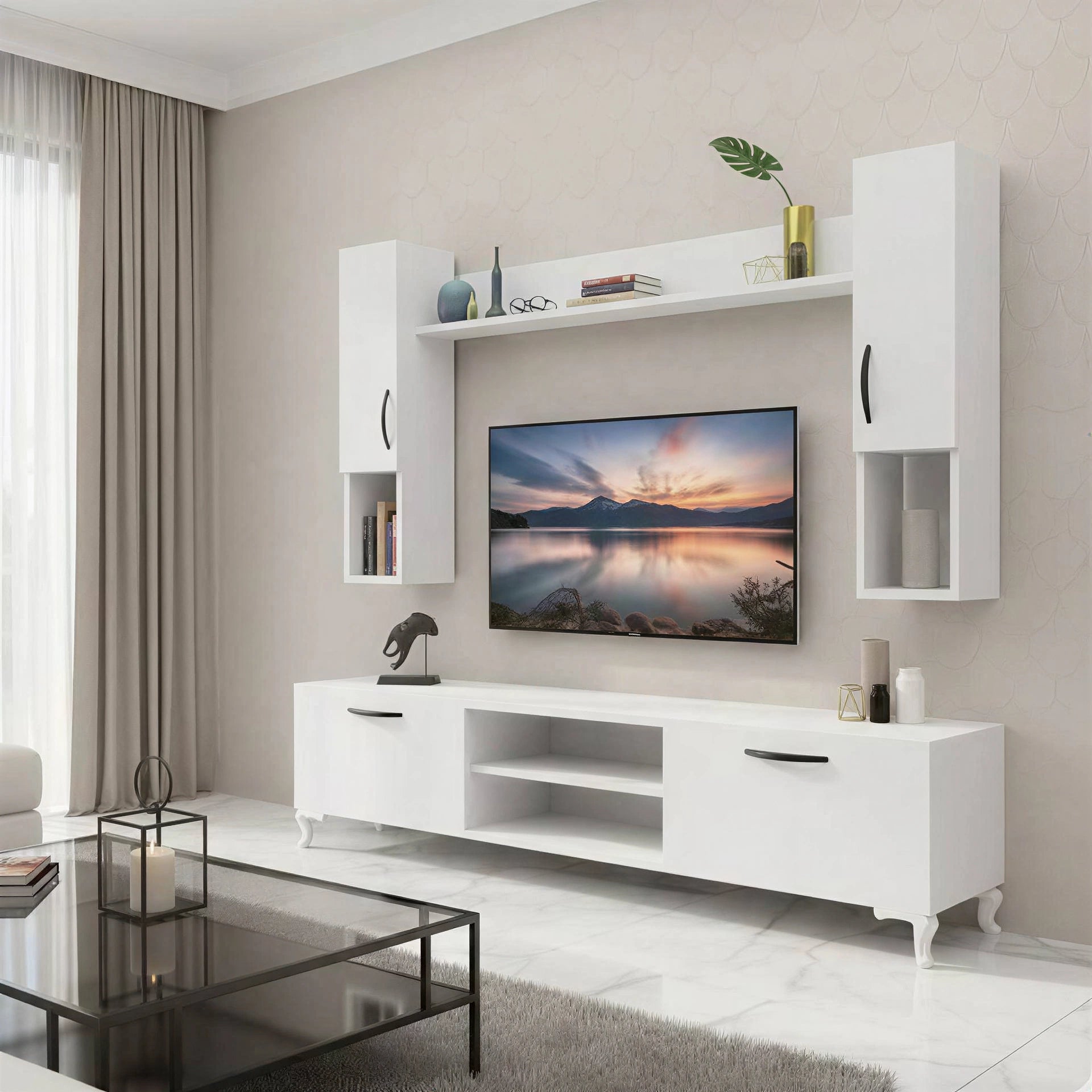 Meuble TV Moderne avec Rangements Mixtes et niches grand modéle L9