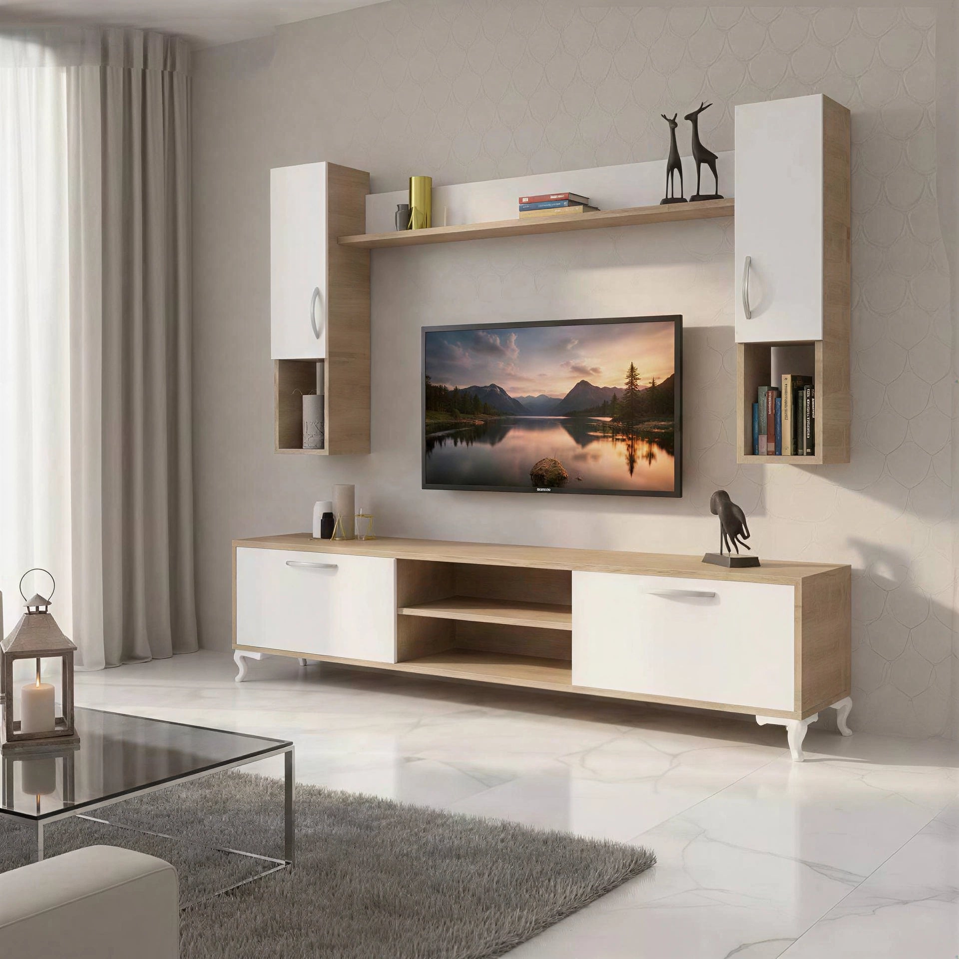 Meuble TV Moderne avec Rangements Mixtes et niches grand modéle L7