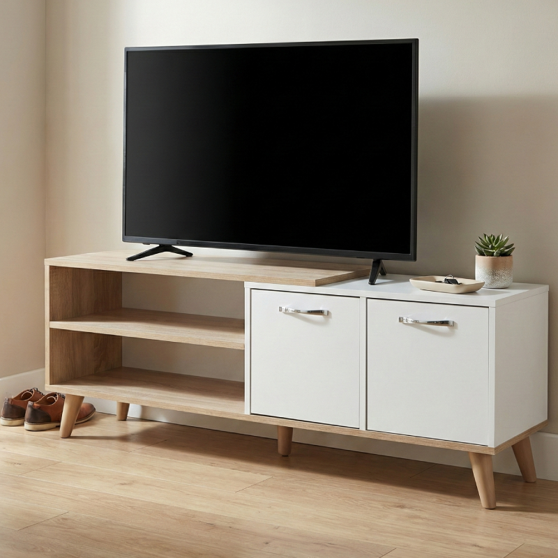 Meuble TV Moderne avec Rangements Mixtes L10