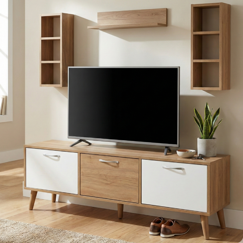 Meuble TV Moderne avec Rangements Mixtes et niches de 3 Pièces L6